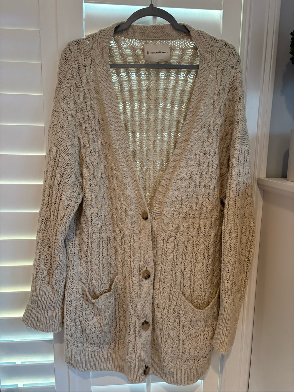 Lucky Brand Cream Cable Knit Button-Front Cardigan
